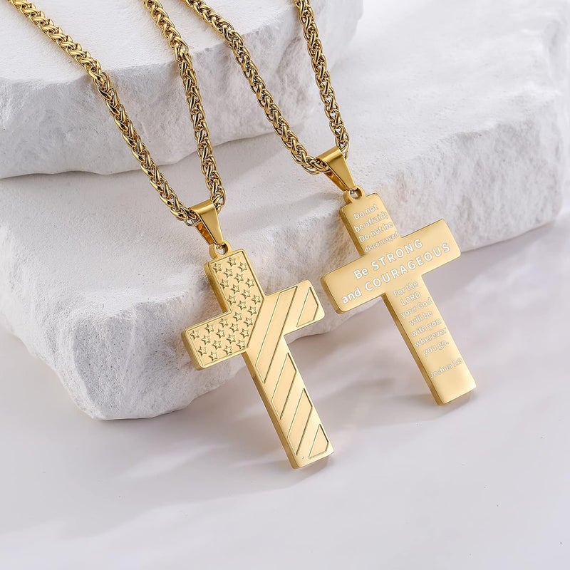 DuoDiner Valentines Day Gifts for Him -18+2 Inch Cross Necklace Bible Verse Stainless Steel American Flag Pendant Chain for Men Boys Cross Jewelry Gift - Image 3